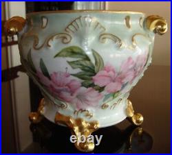 Antique Unmarked Limoges Hand Painted Vase Jardiniere Planter Centerpiece, Roses