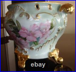 Antique Unmarked Limoges Hand Painted Vase Jardiniere Planter Centerpiece, Roses