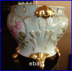 Antique Unmarked Limoges Hand Painted Vase Jardiniere Planter Centerpiece, Roses