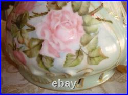 Antique Unmarked Limoges Hand Painted Vase Jardiniere Planter Centerpiece, Roses