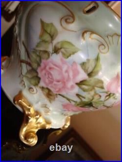 Antique Unmarked Limoges Hand Painted Vase Jardiniere Planter Centerpiece, Roses