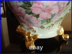 Antique Unmarked Limoges Hand Painted Vase Jardiniere Planter Centerpiece, Roses