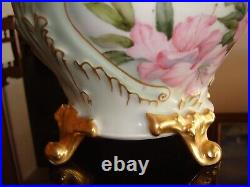 Antique Unmarked Limoges Hand Painted Vase Jardiniere Planter Centerpiece, Roses