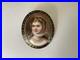 Antique Unusual Queen Louise Hand Painted Oval Porcelain Black Enamel Frame