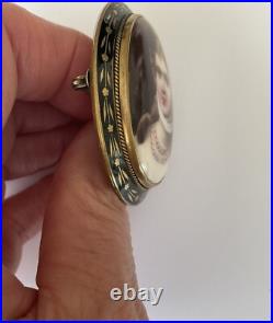 Antique Unusual Queen Louise Hand Painted Oval Porcelain Black Enamel Frame