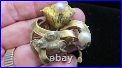 Antique VICTORIANFlower Brooch/PinSolid 14K Yellow Gold Hand EngravedC. 1850