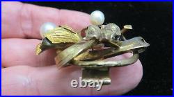 Antique VICTORIANFlower Brooch/PinSolid 14K Yellow Gold Hand EngravedC. 1850