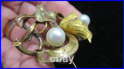 Antique VICTORIANFlower Brooch/PinSolid 14K Yellow Gold Hand EngravedC. 1850