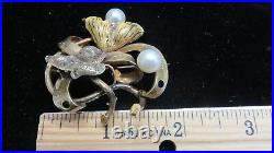 Antique VICTORIANFlower Brooch/PinSolid 14K Yellow Gold Hand EngravedC. 1850