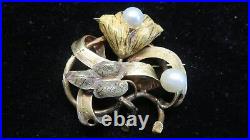 Antique VICTORIANFlower Brooch/PinSolid 14K Yellow Gold Hand EngravedC. 1850