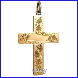 Antique VICTORIAN 9ct Gold Beautiful Hand Engraved IVY & SCROLL CROSS PENDANT