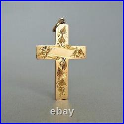 Antique VICTORIAN 9ct Gold Beautiful Hand Engraved IVY & SCROLL CROSS PENDANT