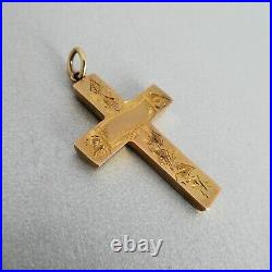 Antique VICTORIAN 9ct Gold Beautiful Hand Engraved IVY & SCROLL CROSS PENDANT