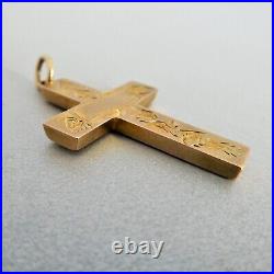 Antique VICTORIAN 9ct Gold Beautiful Hand Engraved IVY & SCROLL CROSS PENDANT