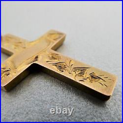 Antique VICTORIAN 9ct Gold Beautiful Hand Engraved IVY & SCROLL CROSS PENDANT