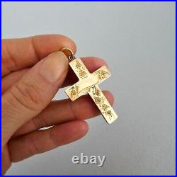 Antique VICTORIAN 9ct Gold Beautiful Hand Engraved IVY & SCROLL CROSS PENDANT