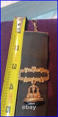 Antique VICTORIAN Carved Cameo WATCH Black Ribbon FOB GF Goldfilled Dog Clip