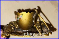 Antique VICTORIAN Egg Cup Hand Painted w Wishbone Accent Brass Color NICE! RARE