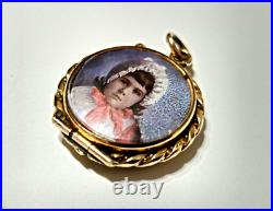 Antique VICTORIAN GF Hand-Painted MINIATURE Double-Sided PENDANT LOCKET c. 1880's