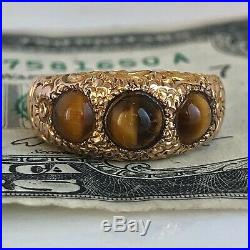 Antique VICTORIAN Hand Engraved 14K RING+Tiger Eye-Women's Sz 7 1/4-EX! -5.3g