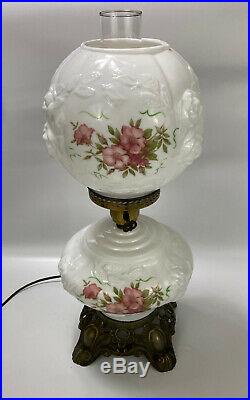 Antique VICTORIAN Hand-Painted Floral Electric Double Globe Lamp Milk Glass 21.5