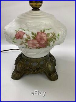 Antique VICTORIAN Hand-Painted Floral Electric Double Globe Lamp Milk Glass 21.5