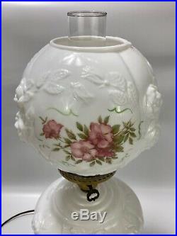 Antique VICTORIAN Hand-Painted Floral Electric Double Globe Lamp Milk Glass 21.5