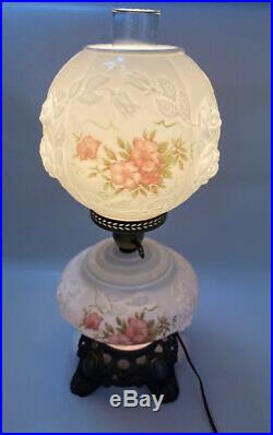 Antique VICTORIAN Hand-Painted Floral Electric Double Globe Lamp Milk Glass 21.5