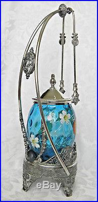 Antique VICTORIAN Pickle Castor with Hand Painted BLUE COIN DOT INSERT