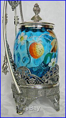 Antique VICTORIAN Pickle Castor with Hand Painted BLUE COIN DOT INSERT