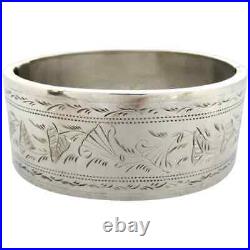 Antique VICTORIAN Sterling Silver & Metal HAND ENGRAVED BELLFLOWER CUFF BANGLE