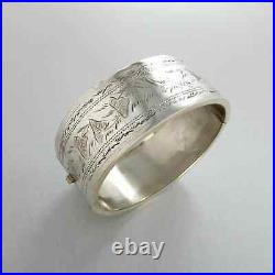 Antique VICTORIAN Sterling Silver & Metal HAND ENGRAVED BELLFLOWER CUFF BANGLE