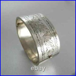 Antique VICTORIAN Sterling Silver & Metal HAND ENGRAVED BELLFLOWER CUFF BANGLE