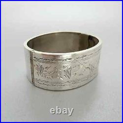 Antique VICTORIAN Sterling Silver & Metal HAND ENGRAVED BELLFLOWER CUFF BANGLE