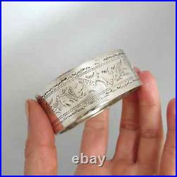 Antique VICTORIAN Sterling Silver & Metal HAND ENGRAVED BELLFLOWER CUFF BANGLE