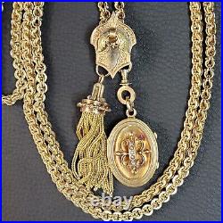 Antique Victorian 10K & 14K Yellow Gold Slide Long Fancy Chain Sautoir Necklace