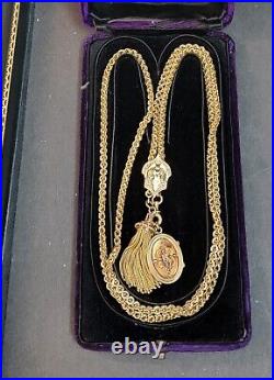 Antique Victorian 10K & 14K Yellow Gold Slide Long Fancy Chain Sautoir Necklace