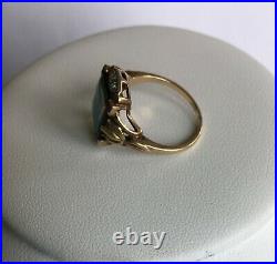 Antique Victorian 10K GOLD HAND WROUGHT FIRE OPAL ONYX AND SEED PEARL RING