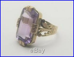 Antique Victorian 10K Gold Amethyst Ring withhand engaving size 8