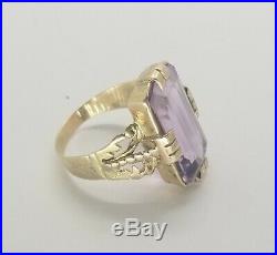 Antique Victorian 10K Gold Amethyst Ring withhand engaving size 8