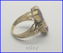 Antique Victorian 10K Gold Amethyst Ring withhand engaving size 8