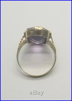 Antique Victorian 10K Gold Amethyst Ring withhand engaving size 8