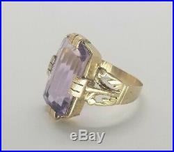 Antique Victorian 10K Gold Amethyst Ring withhand engaving size 8