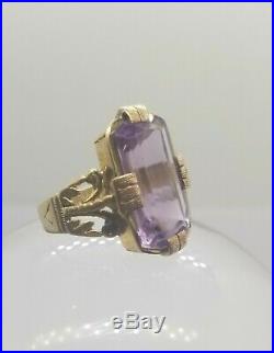 Antique Victorian 10K Gold Amethyst Ring withhand engaving size 8