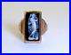 Antique Victorian 10K Gold Black Agate Hand Carved Angelic Figure Ring, Size3.25