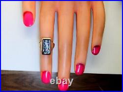 Antique Victorian 10K Gold Black Agate Hand Carved Angelic Figure Ring, Size3.25