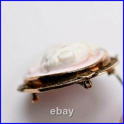 Antique Victorian 10K Gold Filagree Mediterranean Shell Cameo Pin Pendant