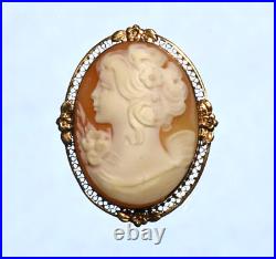 Antique Victorian 10K Gold Mediterranean Conch Shell Cameo Pin Pendant