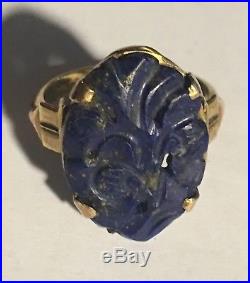Antique Victorian 10K Rose Gold Hand Carved Blue Lapis Ring Size 6