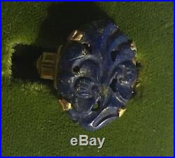 Antique Victorian 10K Rose Gold Hand Carved Blue Lapis Ring Size 6